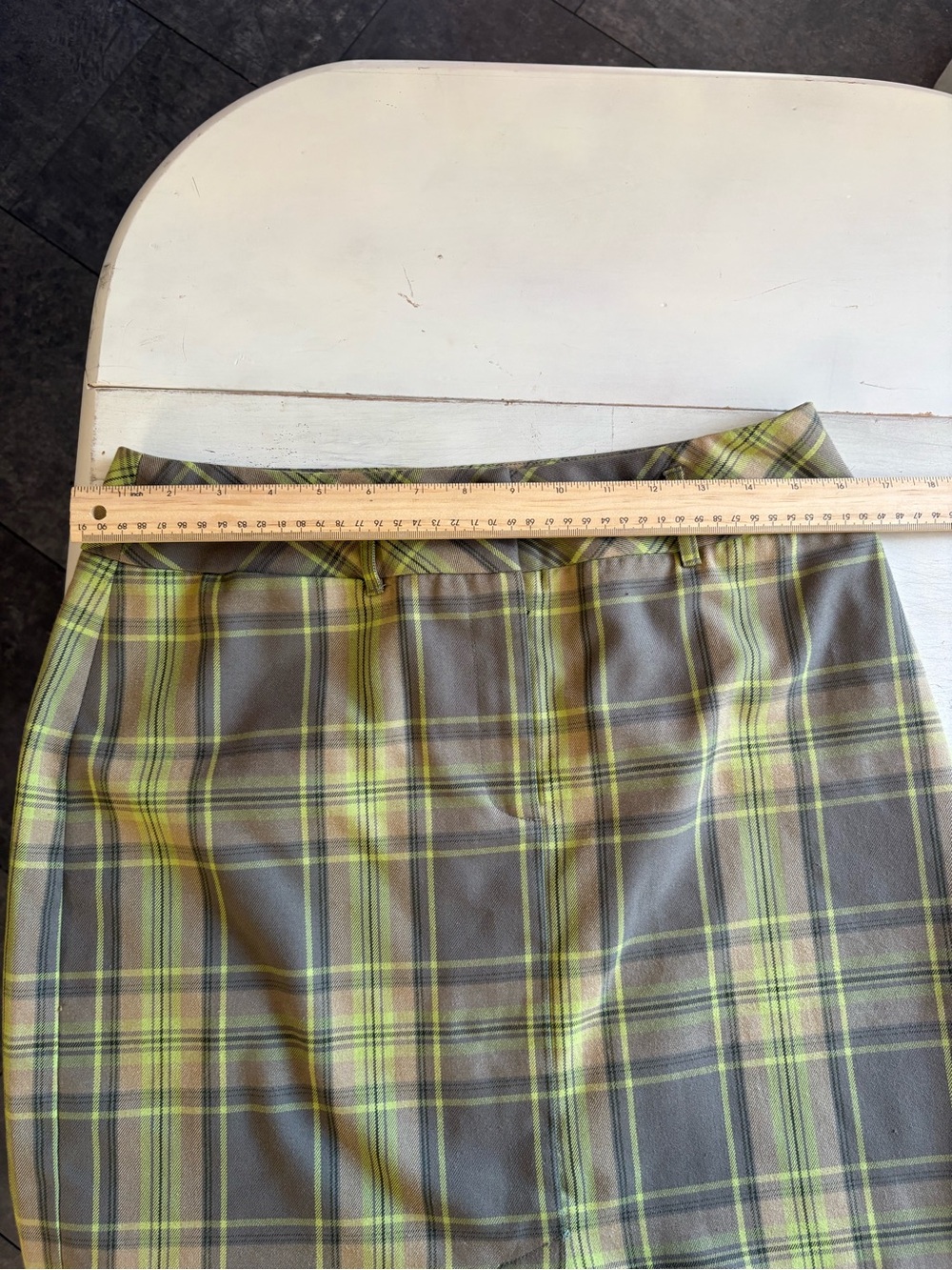 Jones wear Plaid Pencil Skirt in Olive and Yellow - Picture 3 of 4